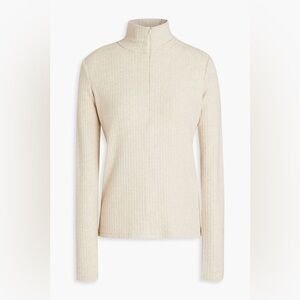 Vince Ribbed Half Zip Turtleneck - Heather Dark Ivory